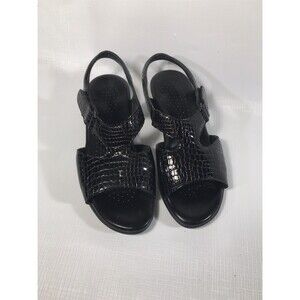 SAS Women's 7 Ww Tripad Comfort Sandals Strappy Black Leather Slingback Wedge